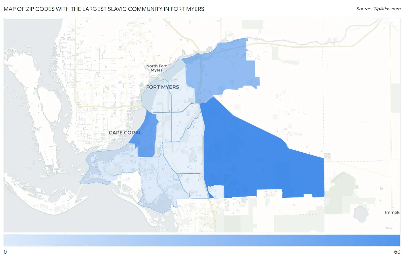Zip Codes with the Largest Slavic Community in Fort Myers Map