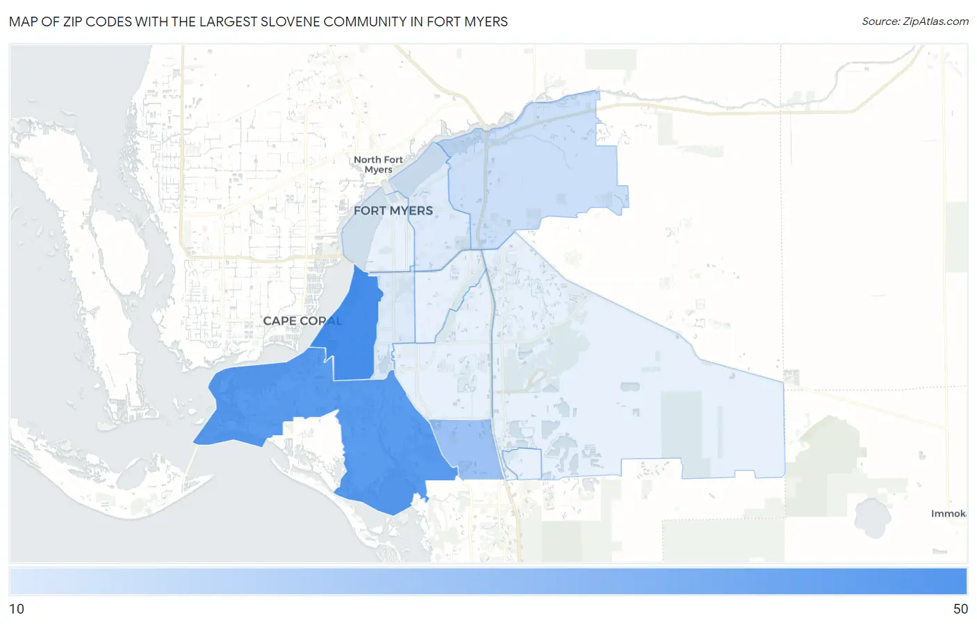 Zip Codes with the Largest Slovene Community in Fort Myers Map