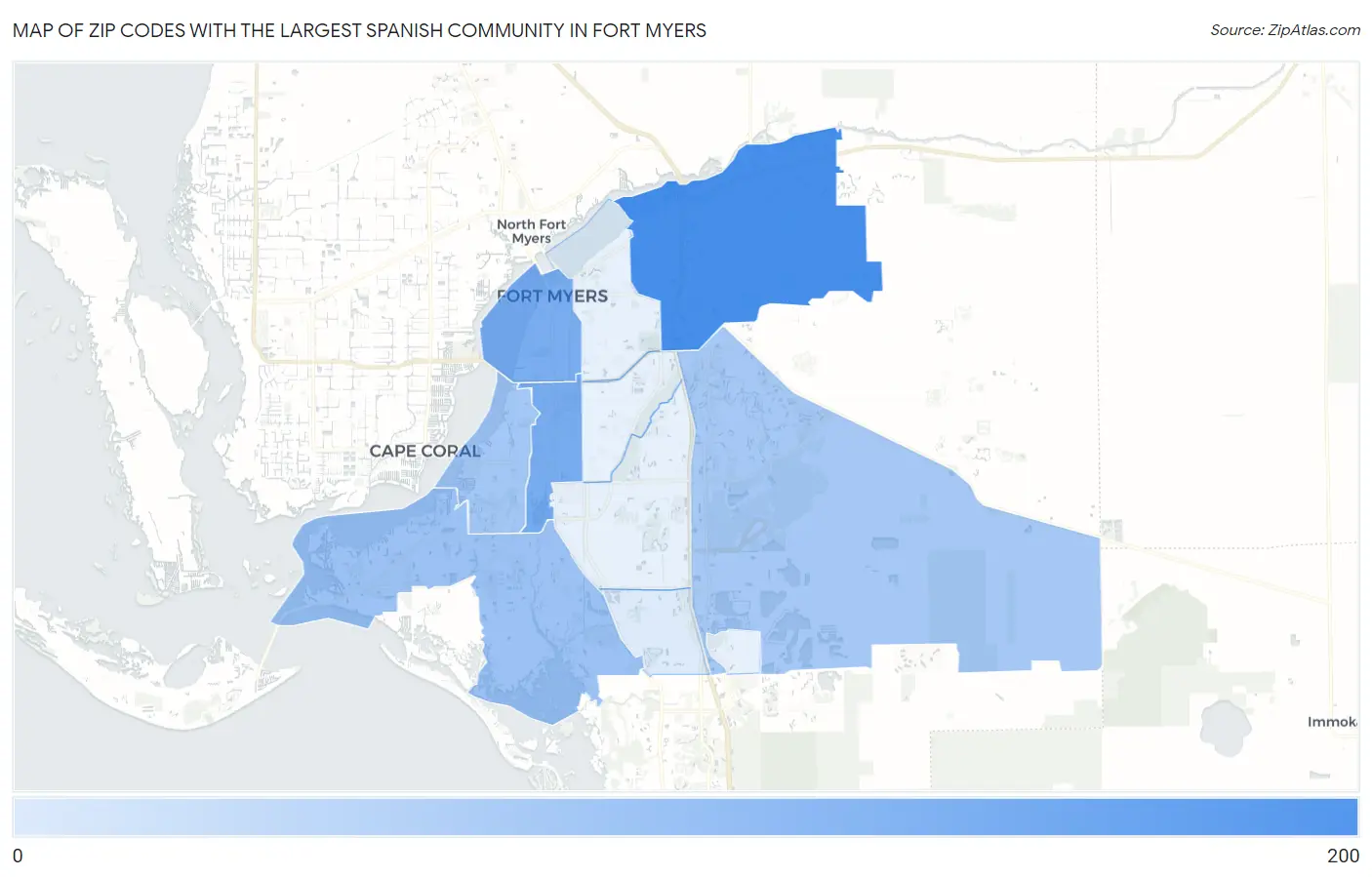 Zip Codes with the Largest Spanish Community in Fort Myers Map