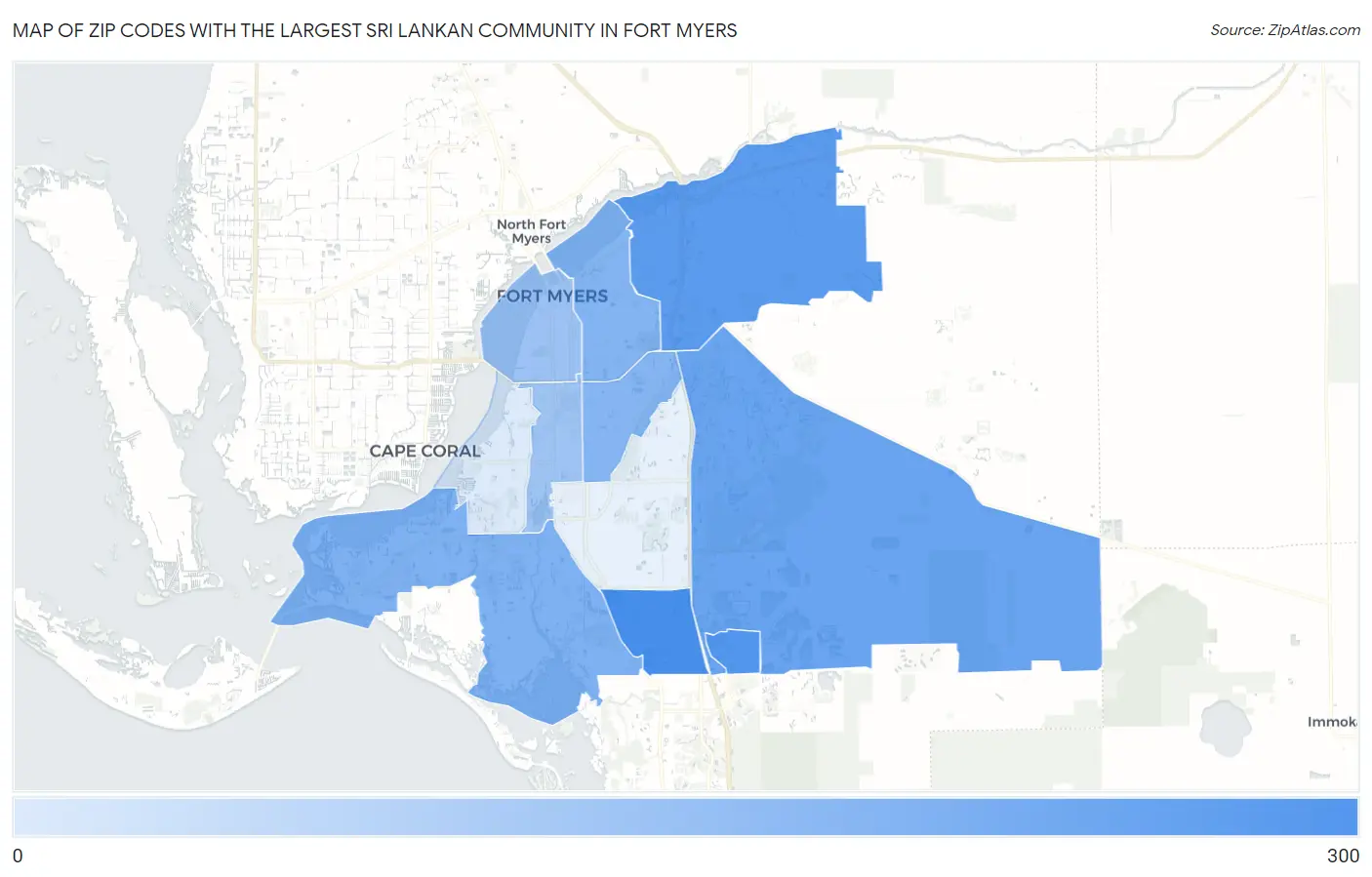 Zip Codes with the Largest Sri Lankan Community in Fort Myers Map