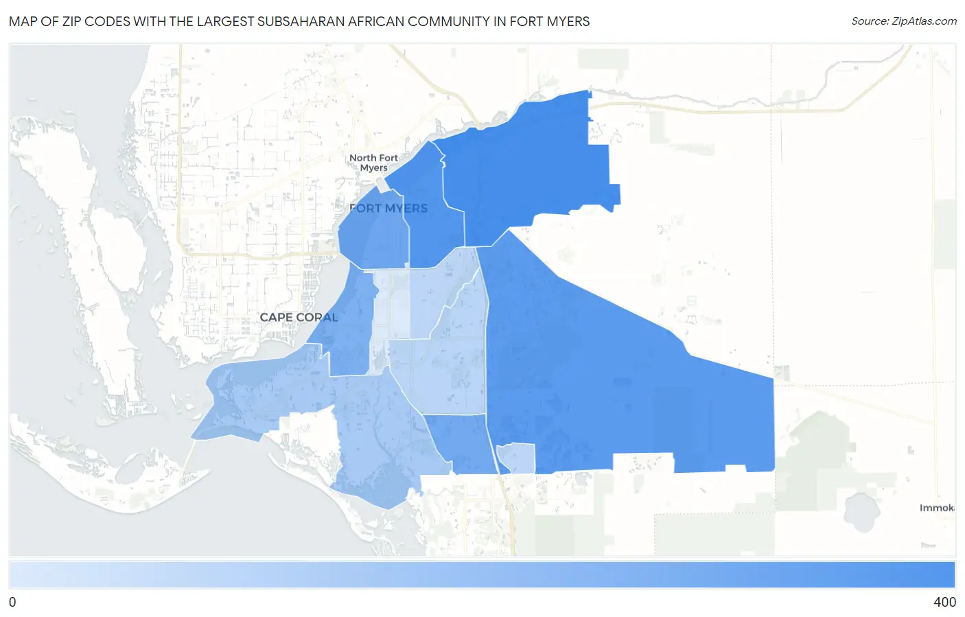 Zip Codes with the Largest Subsaharan African Community in Fort Myers Map