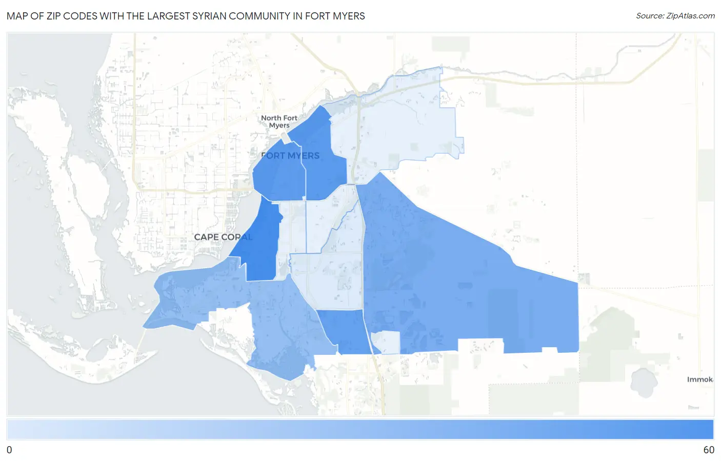 Zip Codes with the Largest Syrian Community in Fort Myers Map