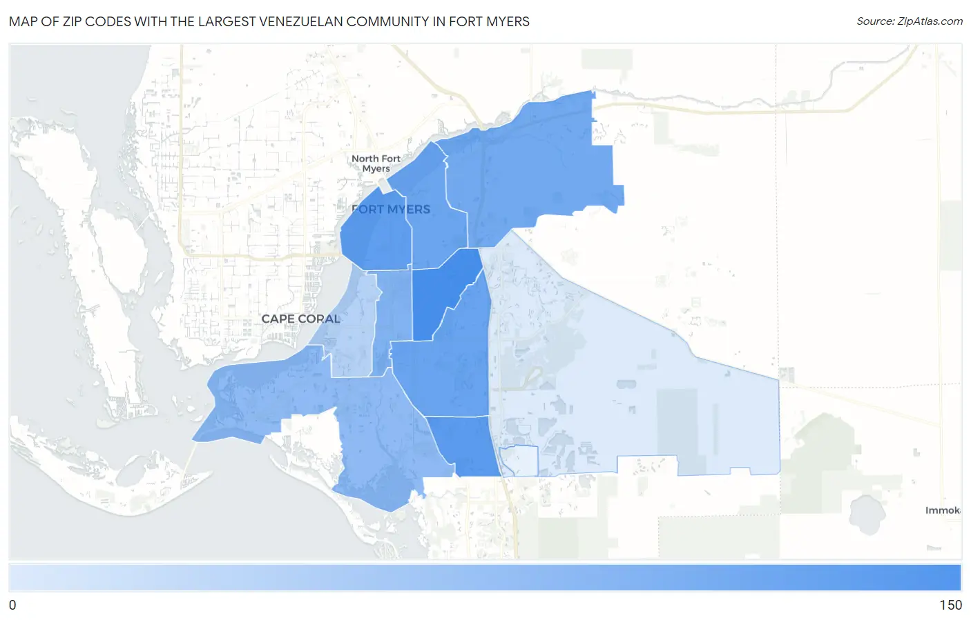Zip Codes with the Largest Venezuelan Community in Fort Myers Map
