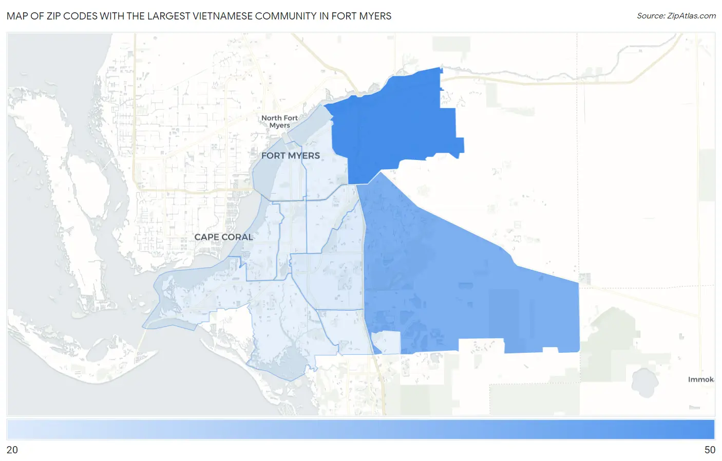 Zip Codes with the Largest Vietnamese Community in Fort Myers Map