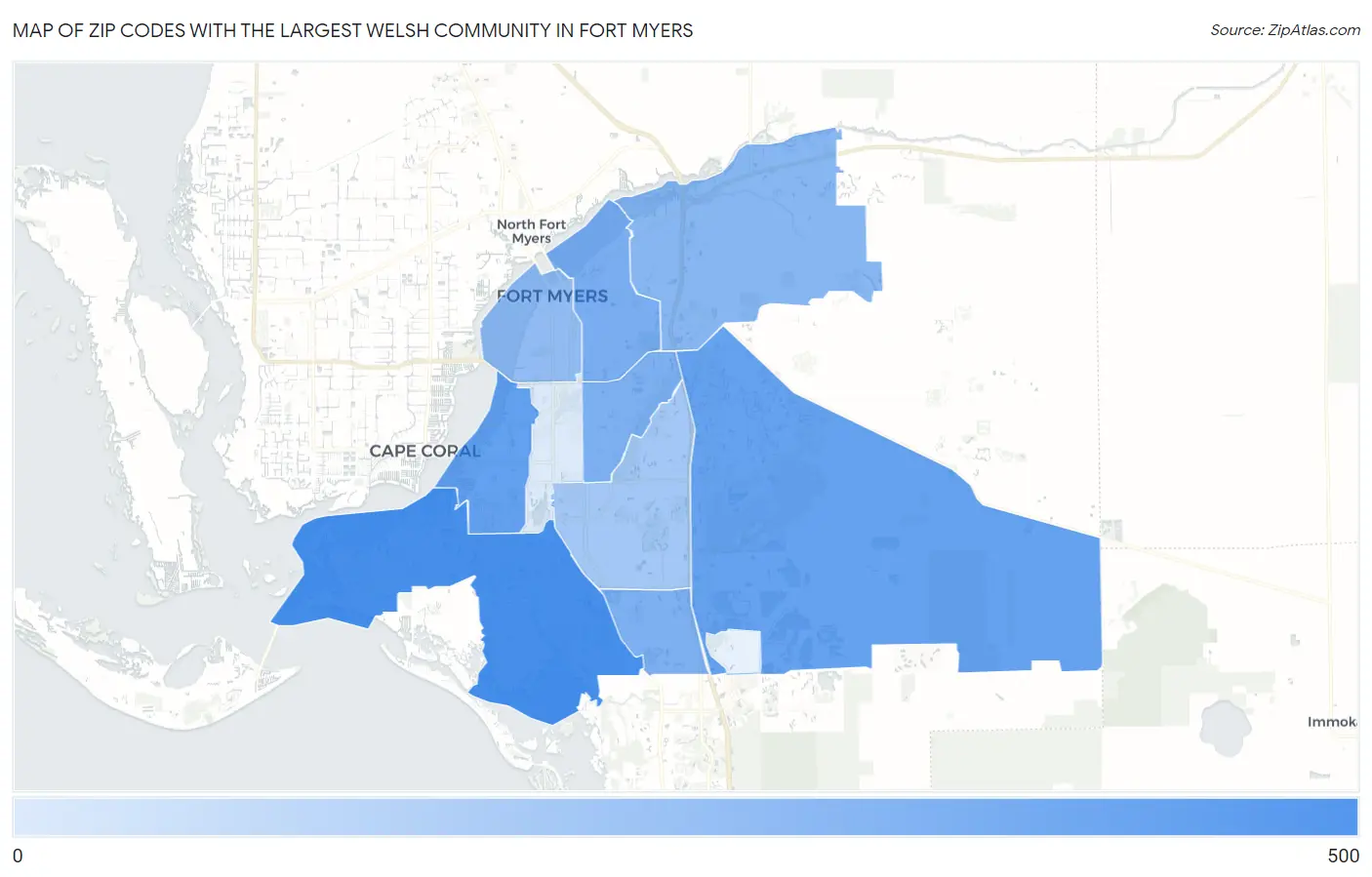Zip Codes with the Largest Welsh Community in Fort Myers Map