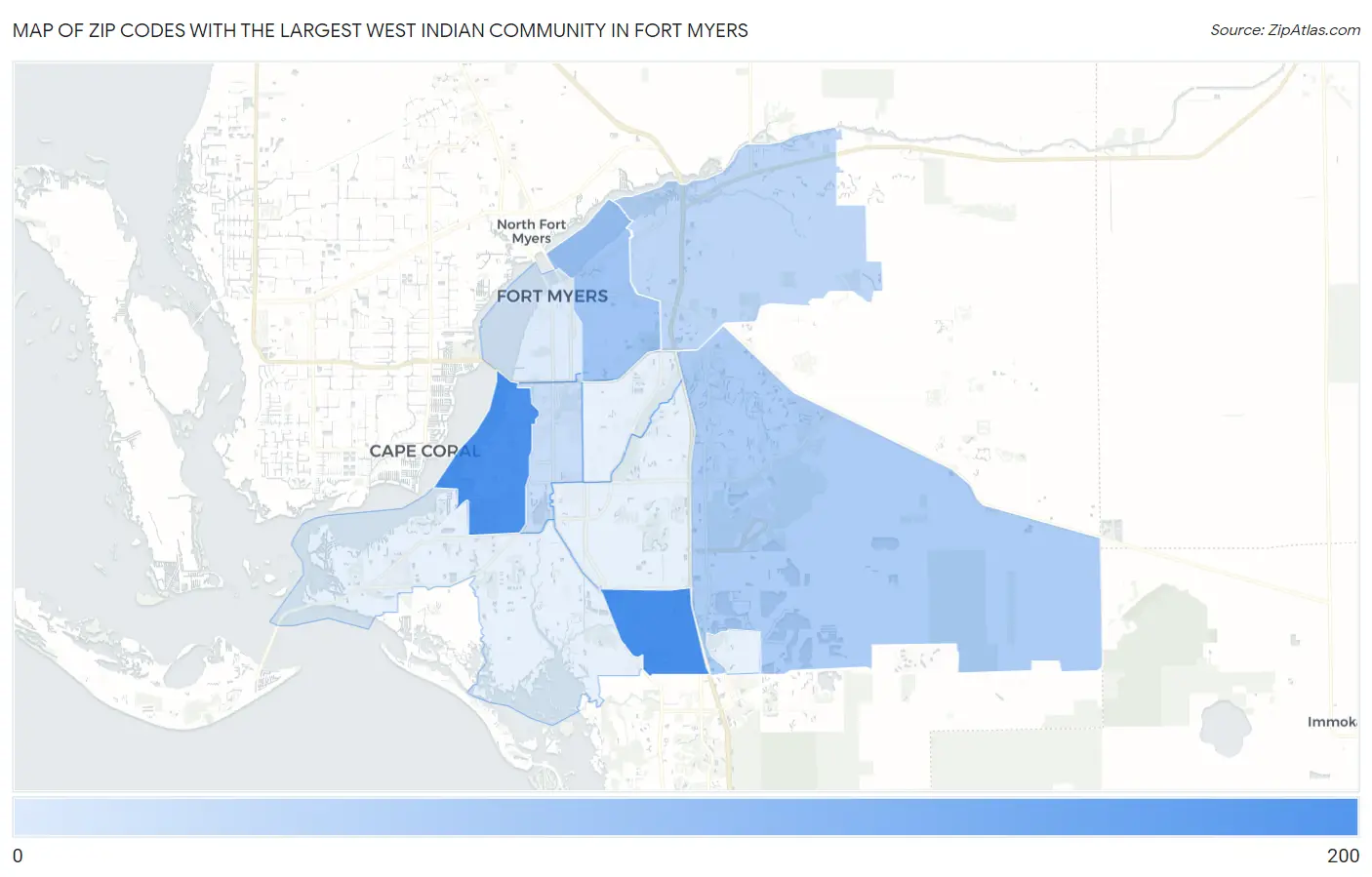 Zip Codes with the Largest West Indian Community in Fort Myers Map