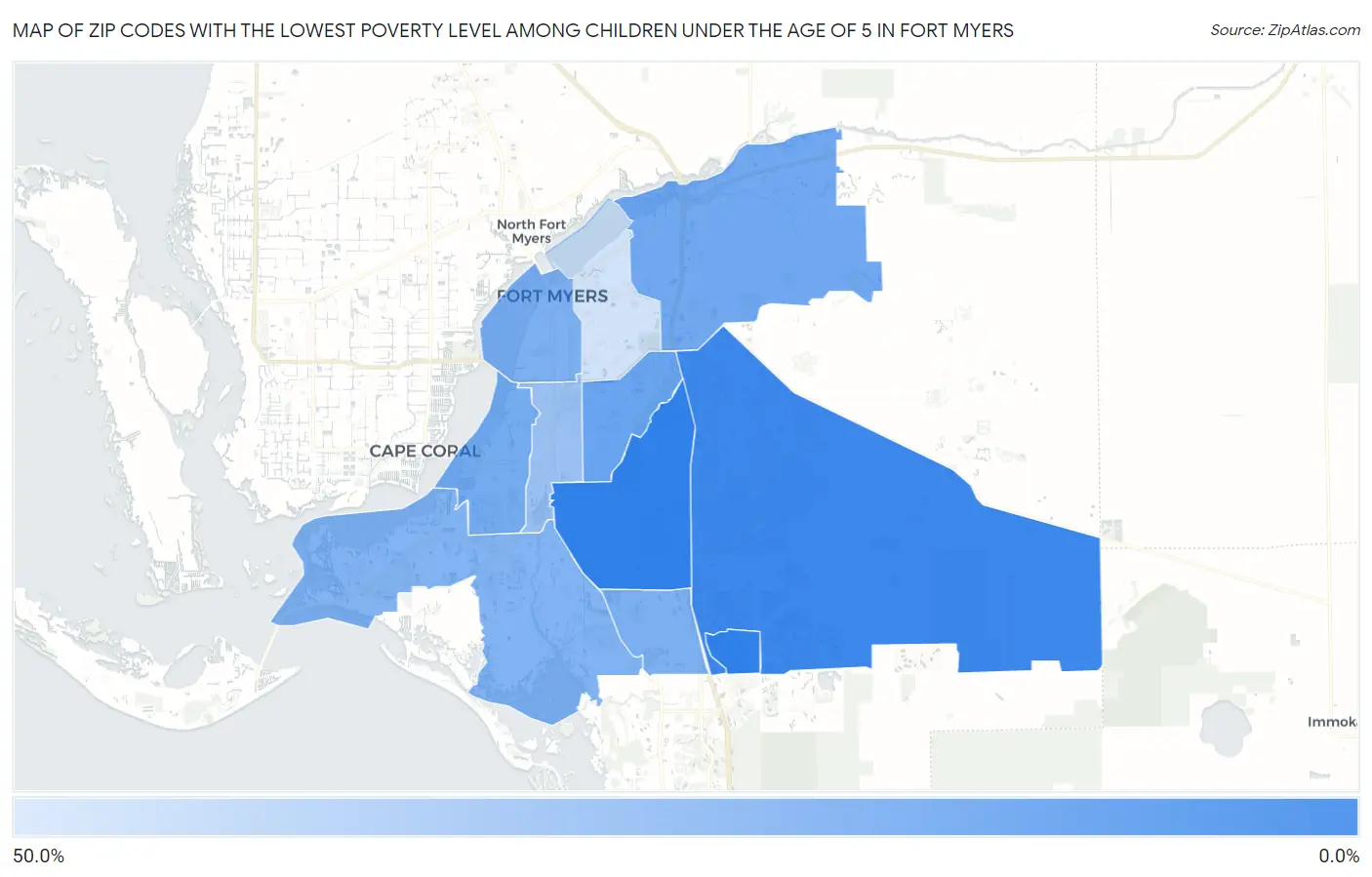 Zip Codes with the Lowest Poverty Level Among Children Under the Age of 5 in Fort Myers Map