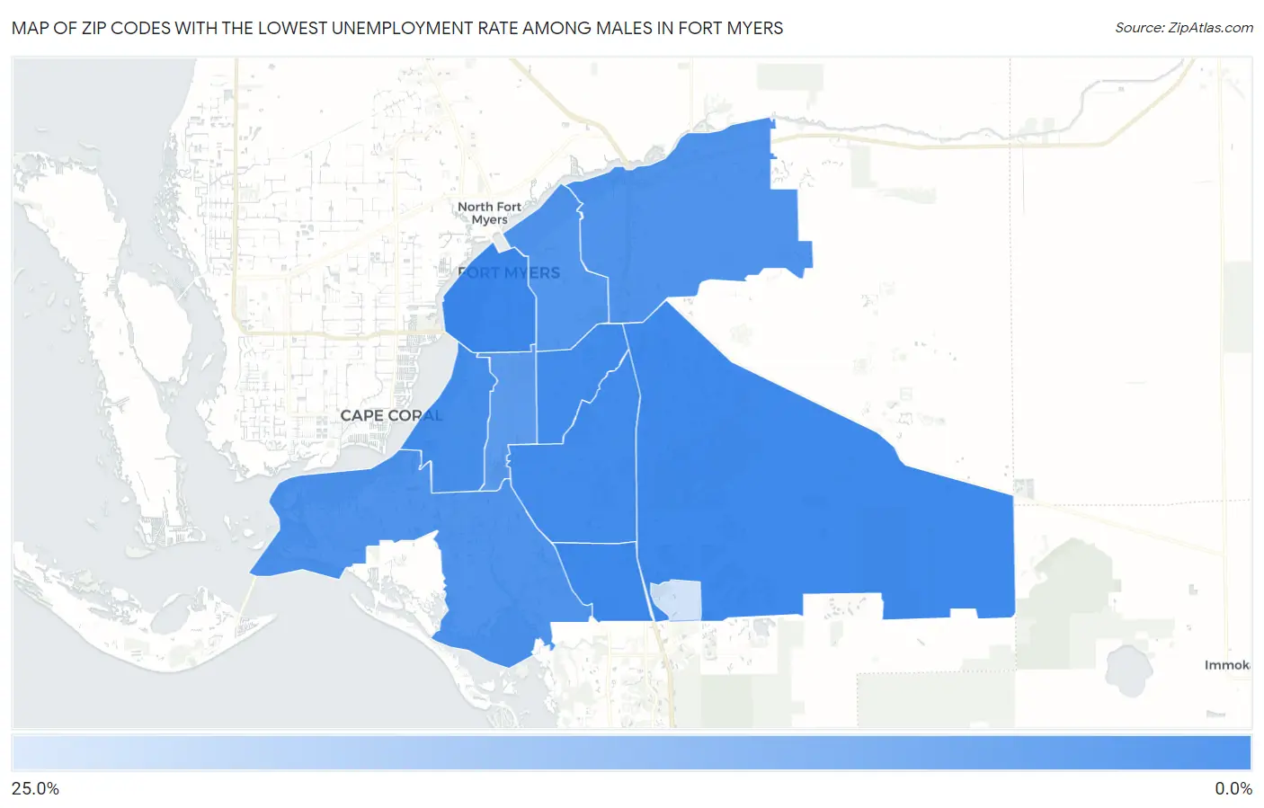 Zip Codes with the Lowest Unemployment Rate Among Males in Fort Myers Map