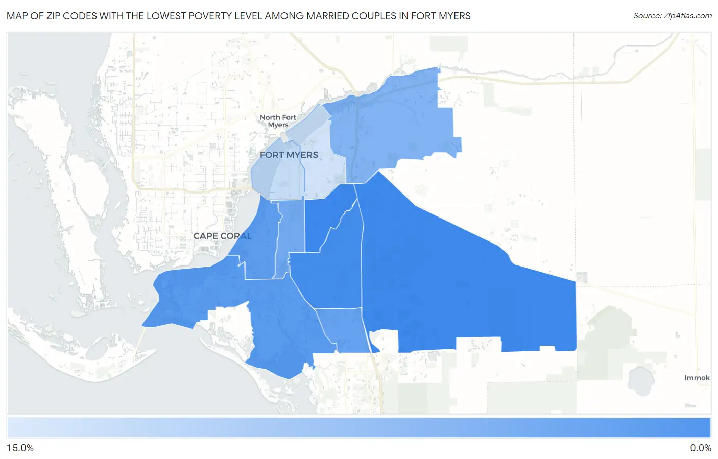Zip Codes with the Lowest Poverty Level Among Married Couples in Fort Myers Map