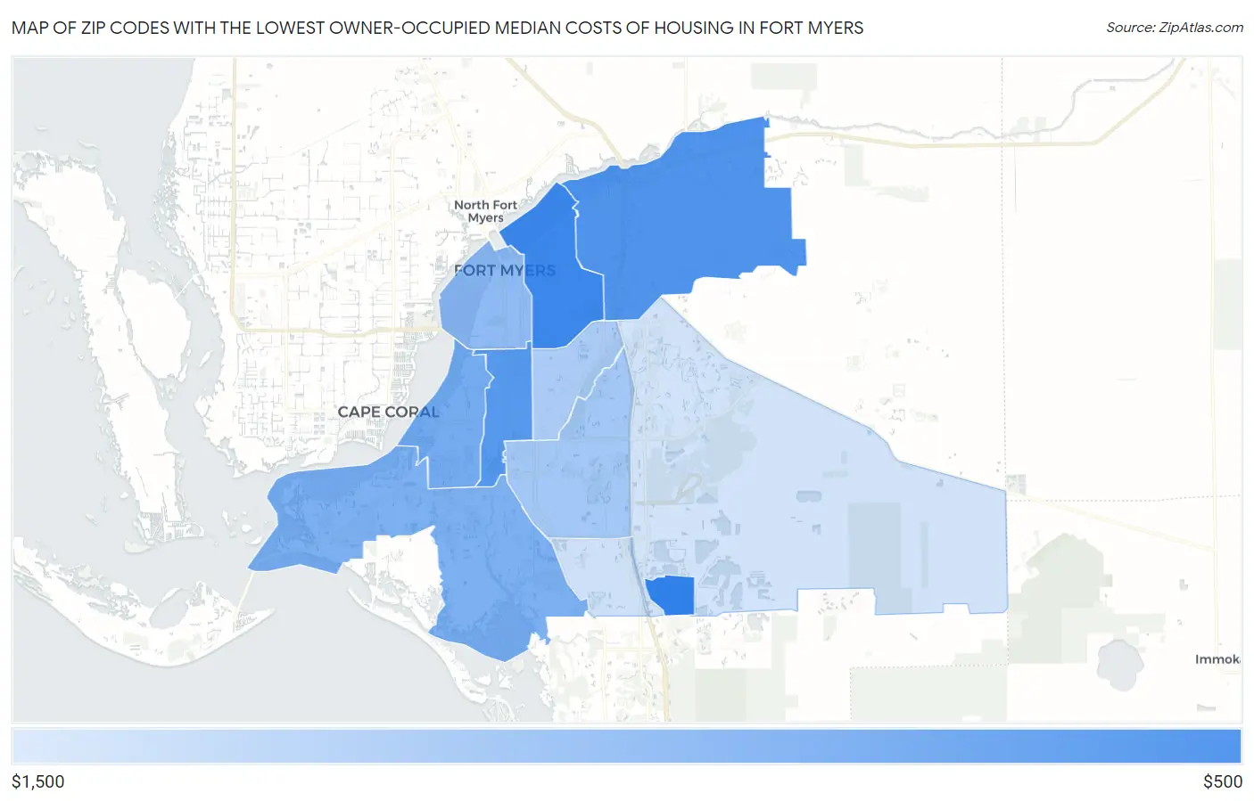 Zip Codes with the Lowest Owner-Occupied Median Costs of Housing in Fort Myers Map