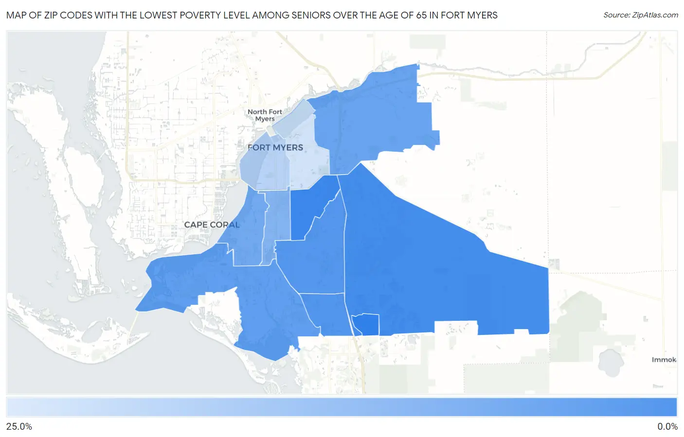 Zip Codes with the Lowest Poverty Level Among Seniors Over the Age of 65 in Fort Myers Map
