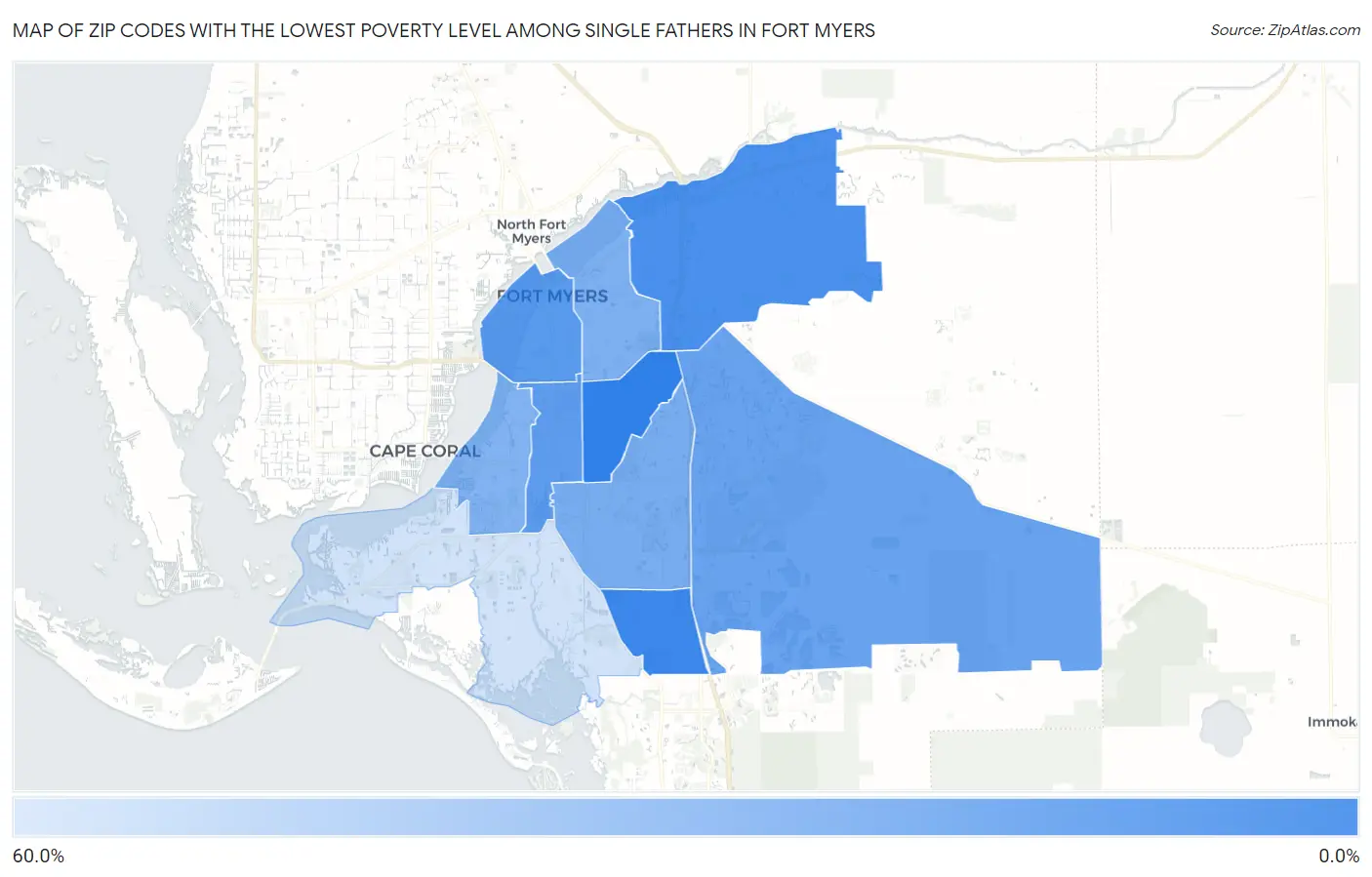 Zip Codes with the Lowest Poverty Level Among Single Fathers in Fort Myers Map