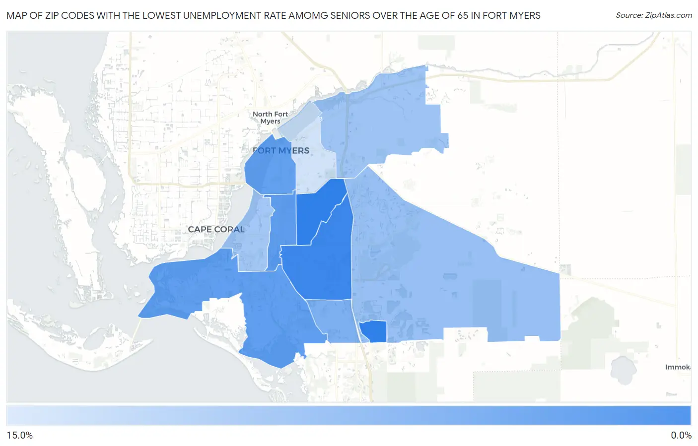 Zip Codes with the Lowest Unemployment Rate Amomg Seniors Over the Age of 65 in Fort Myers Map