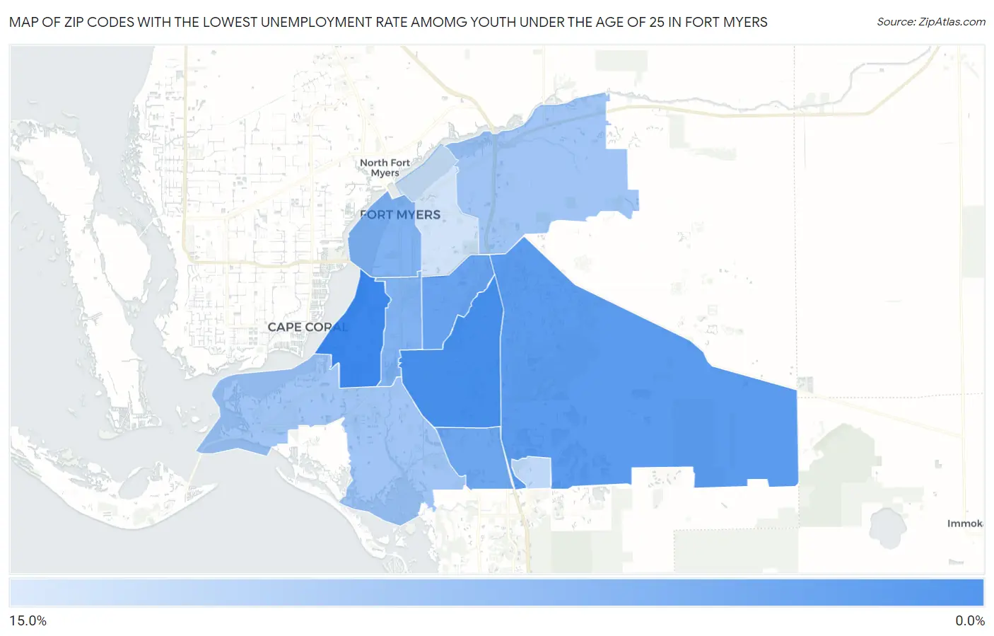 Zip Codes with the Lowest Unemployment Rate Amomg Youth Under the Age of 25 in Fort Myers Map
