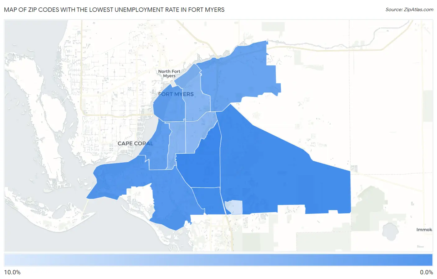 Zip Codes with the Lowest Unemployment Rate in Fort Myers Map