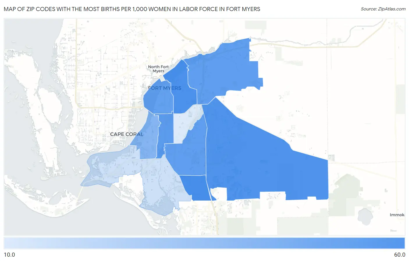 Zip Codes with the Most Births per 1,000 Women in Labor Force in Fort Myers Map
