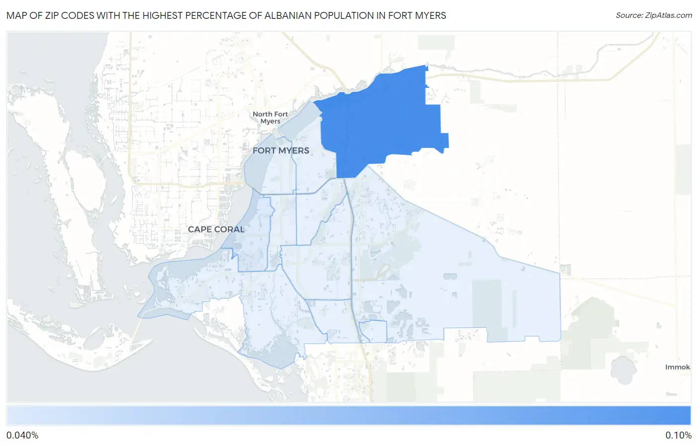 Zip Codes with the Highest Percentage of Albanian Population in Fort Myers Map