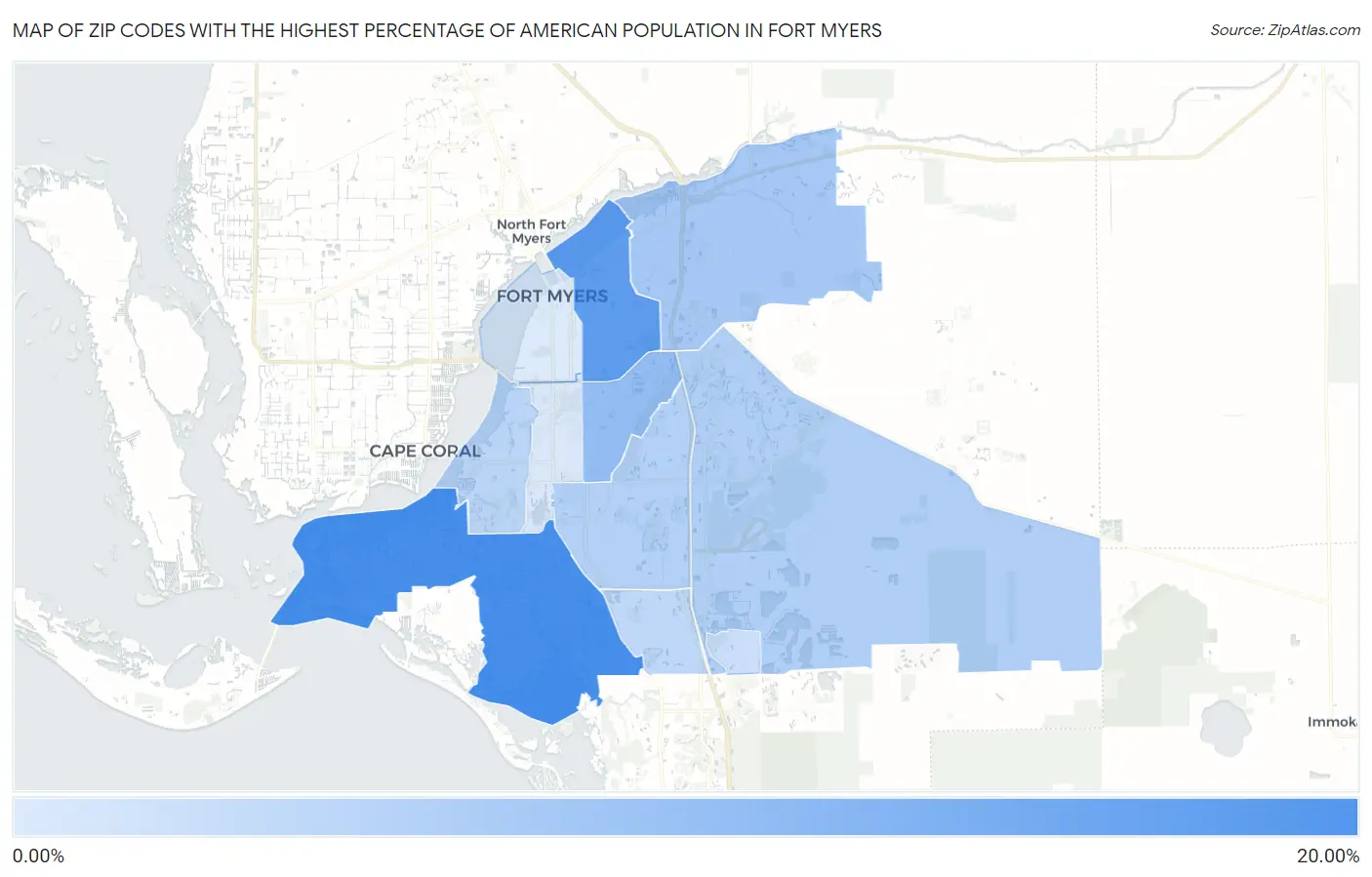 Zip Codes with the Highest Percentage of American Population in Fort Myers Map