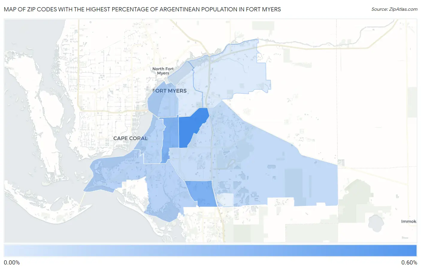 Zip Codes with the Highest Percentage of Argentinean Population in Fort Myers Map