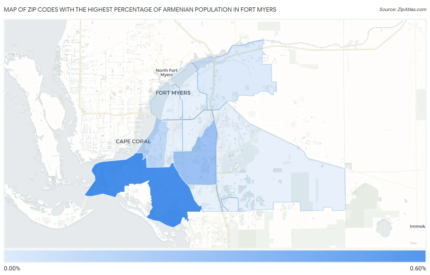 Zip Codes with the Highest Percentage of Armenian Population in Fort Myers Map