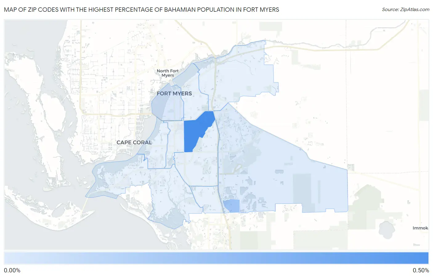 Zip Codes with the Highest Percentage of Bahamian Population in Fort Myers Map