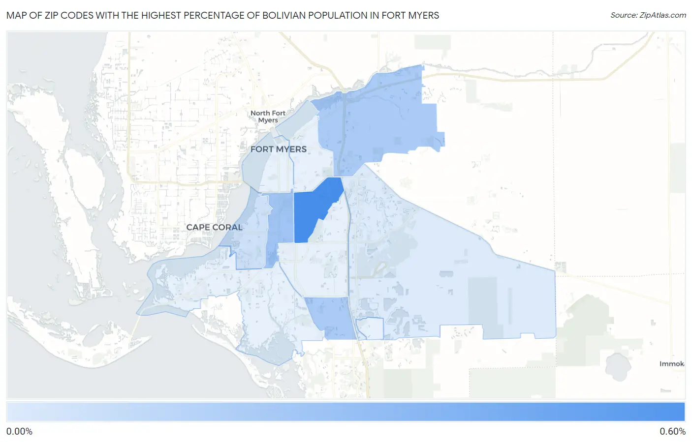 Zip Codes with the Highest Percentage of Bolivian Population in Fort Myers Map
