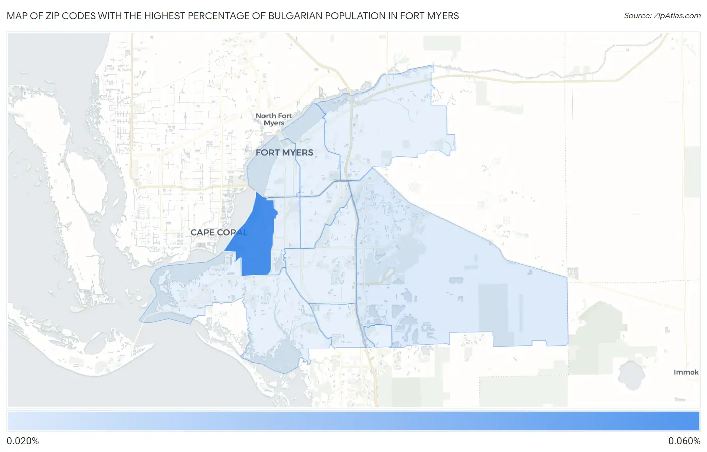 Zip Codes with the Highest Percentage of Bulgarian Population in Fort Myers Map