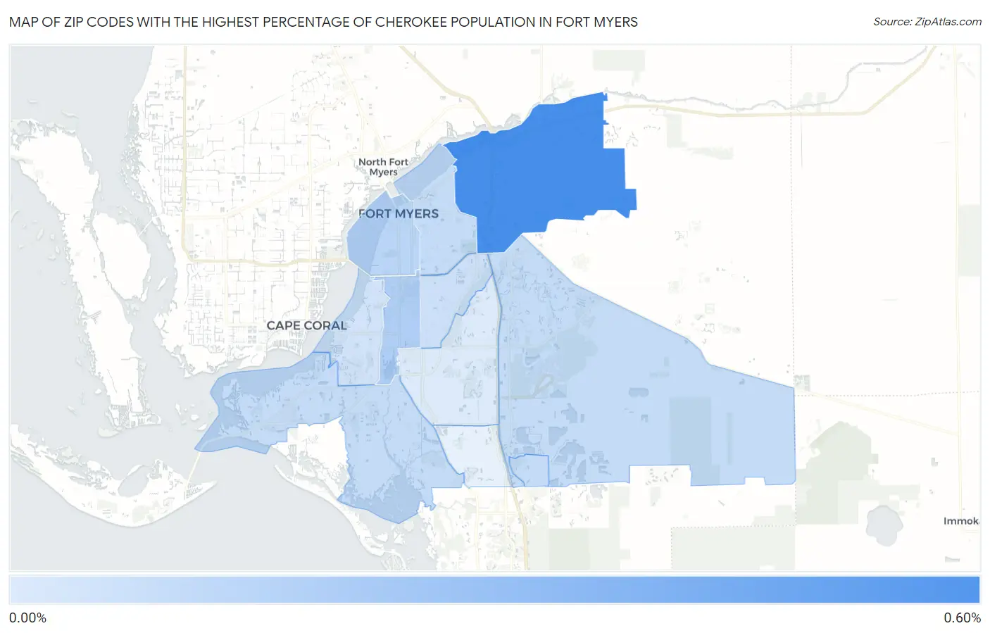 Zip Codes with the Highest Percentage of Cherokee Population in Fort Myers Map