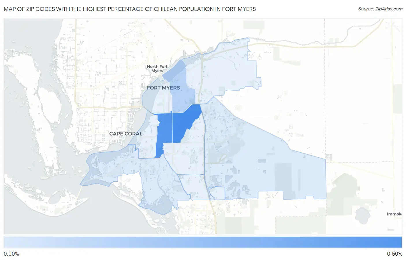 Zip Codes with the Highest Percentage of Chilean Population in Fort Myers Map