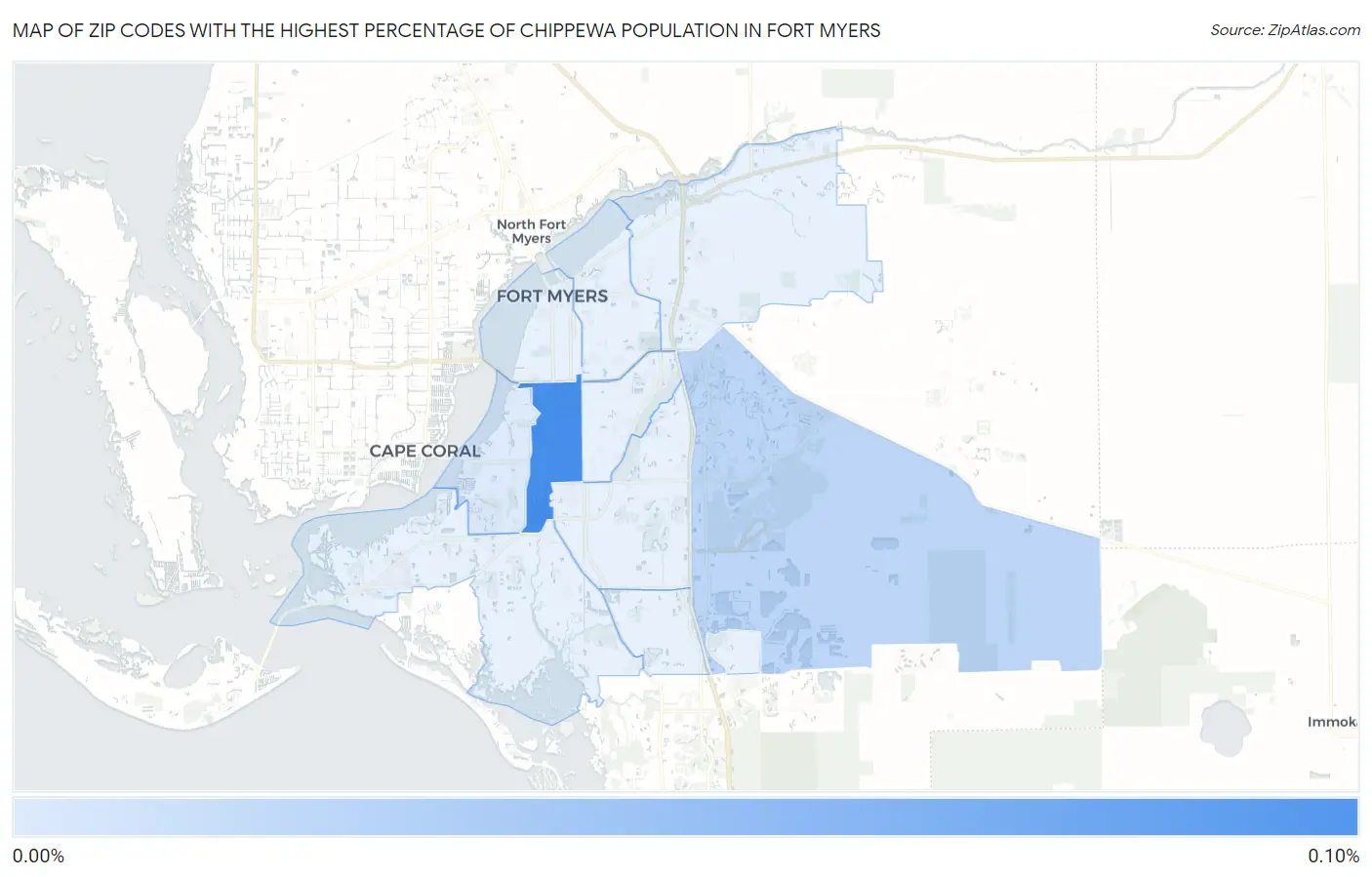 Zip Codes with the Highest Percentage of Chippewa Population in Fort Myers Map