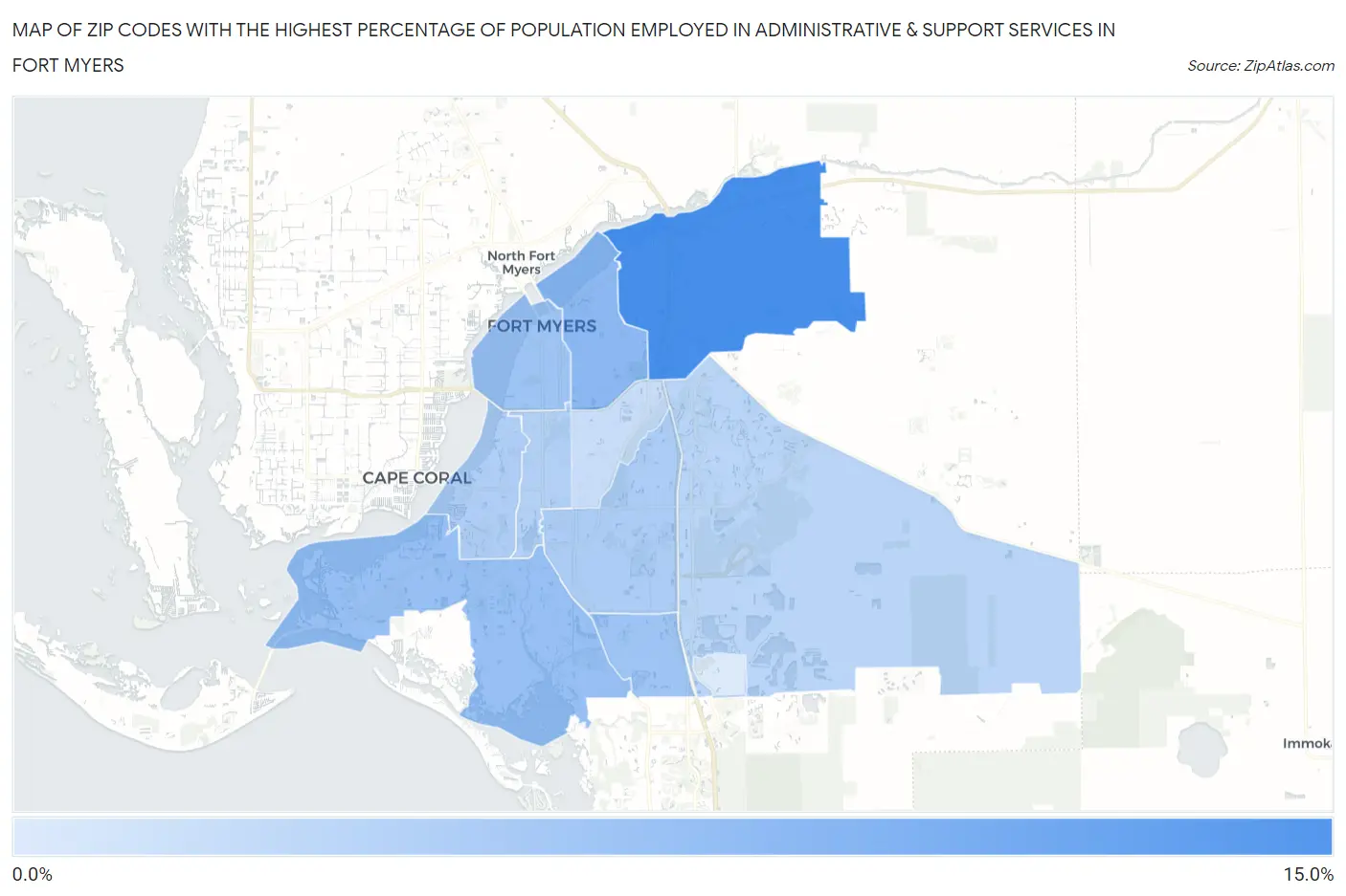 Zip Codes with the Highest Percentage of Population Employed in Administrative & Support Services in Fort Myers Map