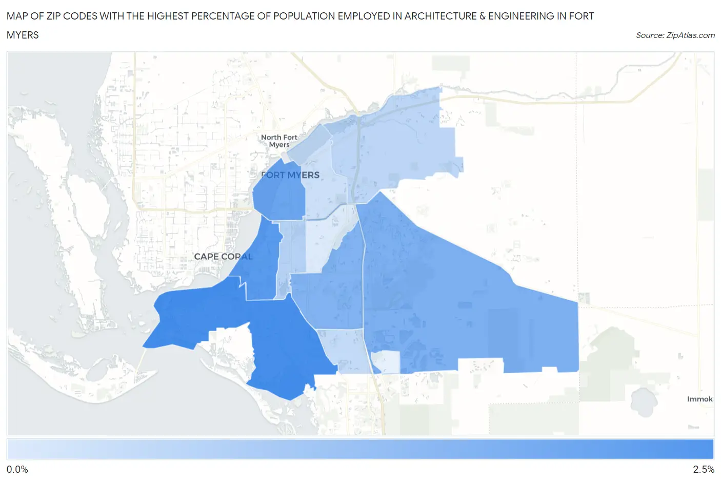 Zip Codes with the Highest Percentage of Population Employed in Architecture & Engineering in Fort Myers Map