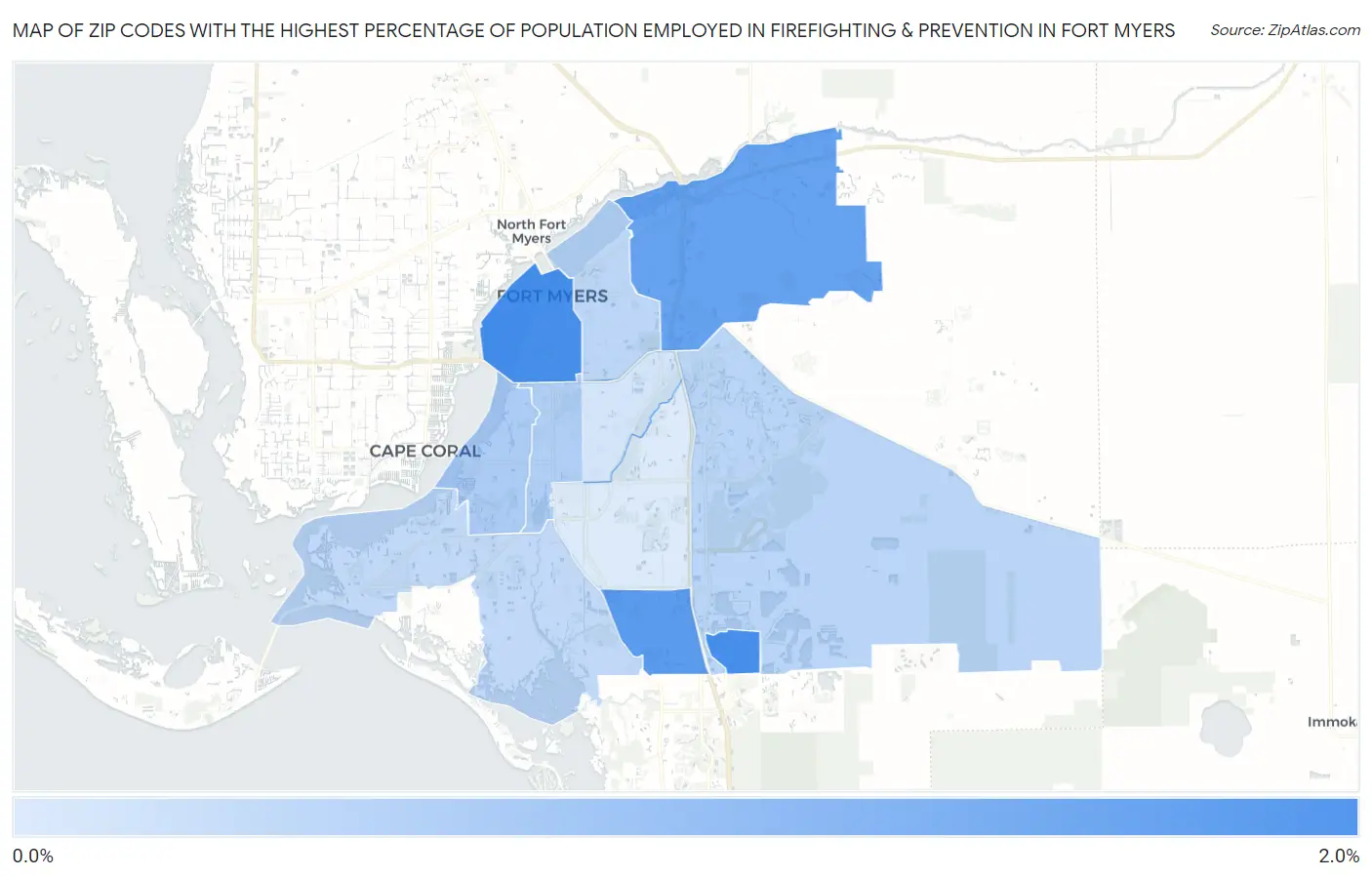 Zip Codes with the Highest Percentage of Population Employed in Firefighting & Prevention in Fort Myers Map