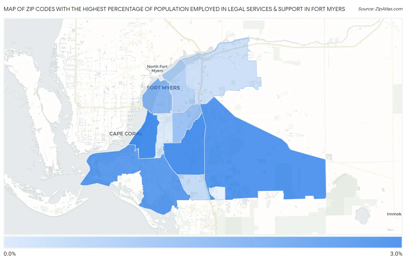 Zip Codes with the Highest Percentage of Population Employed in Legal Services & Support in Fort Myers Map