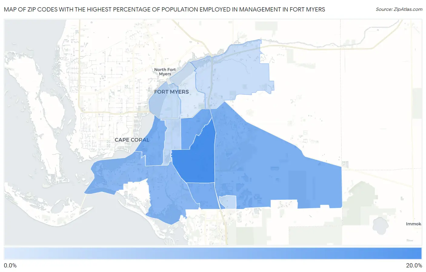 Zip Codes with the Highest Percentage of Population Employed in Management in Fort Myers Map