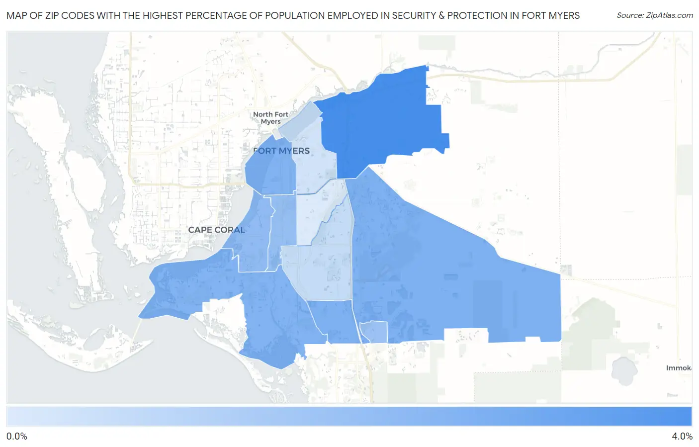 Zip Codes with the Highest Percentage of Population Employed in Security & Protection in Fort Myers Map