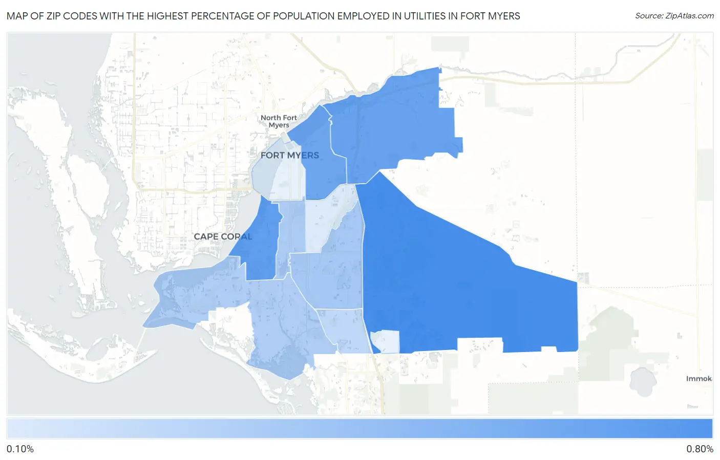 Zip Codes with the Highest Percentage of Population Employed in Utilities in Fort Myers Map