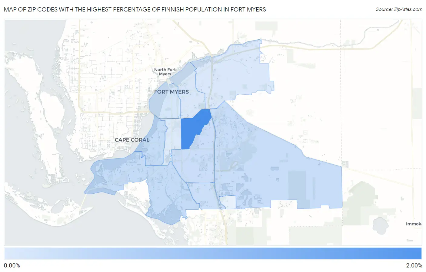 Zip Codes with the Highest Percentage of Finnish Population in Fort Myers Map