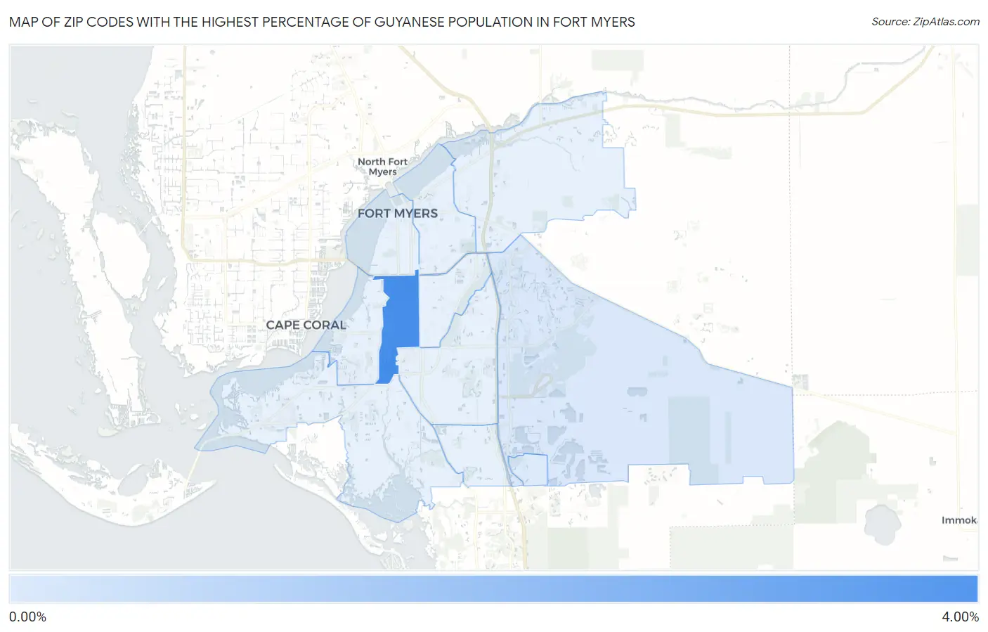Zip Codes with the Highest Percentage of Guyanese Population in Fort Myers Map