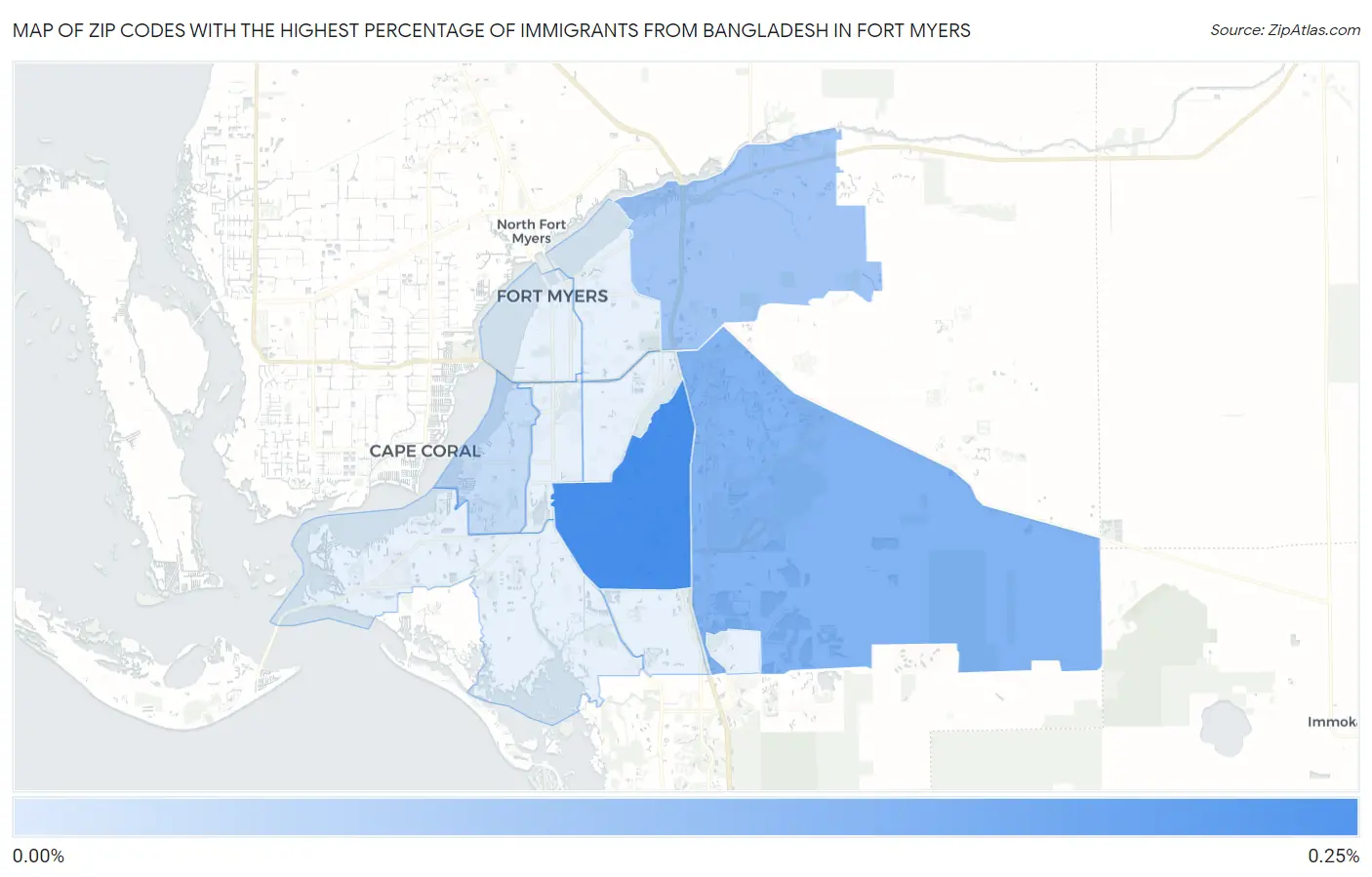 Zip Codes with the Highest Percentage of Immigrants from Bangladesh in Fort Myers Map