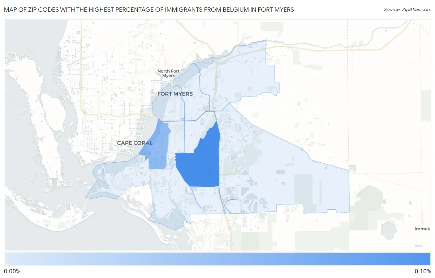 Zip Codes with the Highest Percentage of Immigrants from Belgium in Fort Myers Map