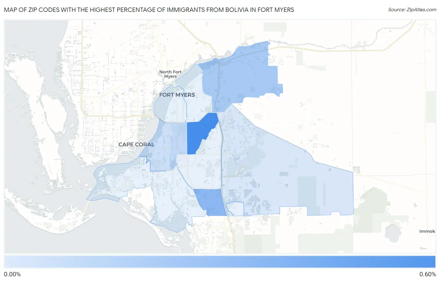 Zip Codes with the Highest Percentage of Immigrants from Bolivia in Fort Myers Map
