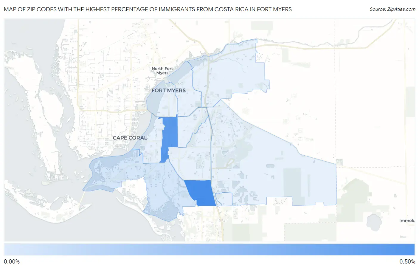 Zip Codes with the Highest Percentage of Immigrants from Costa Rica in Fort Myers Map