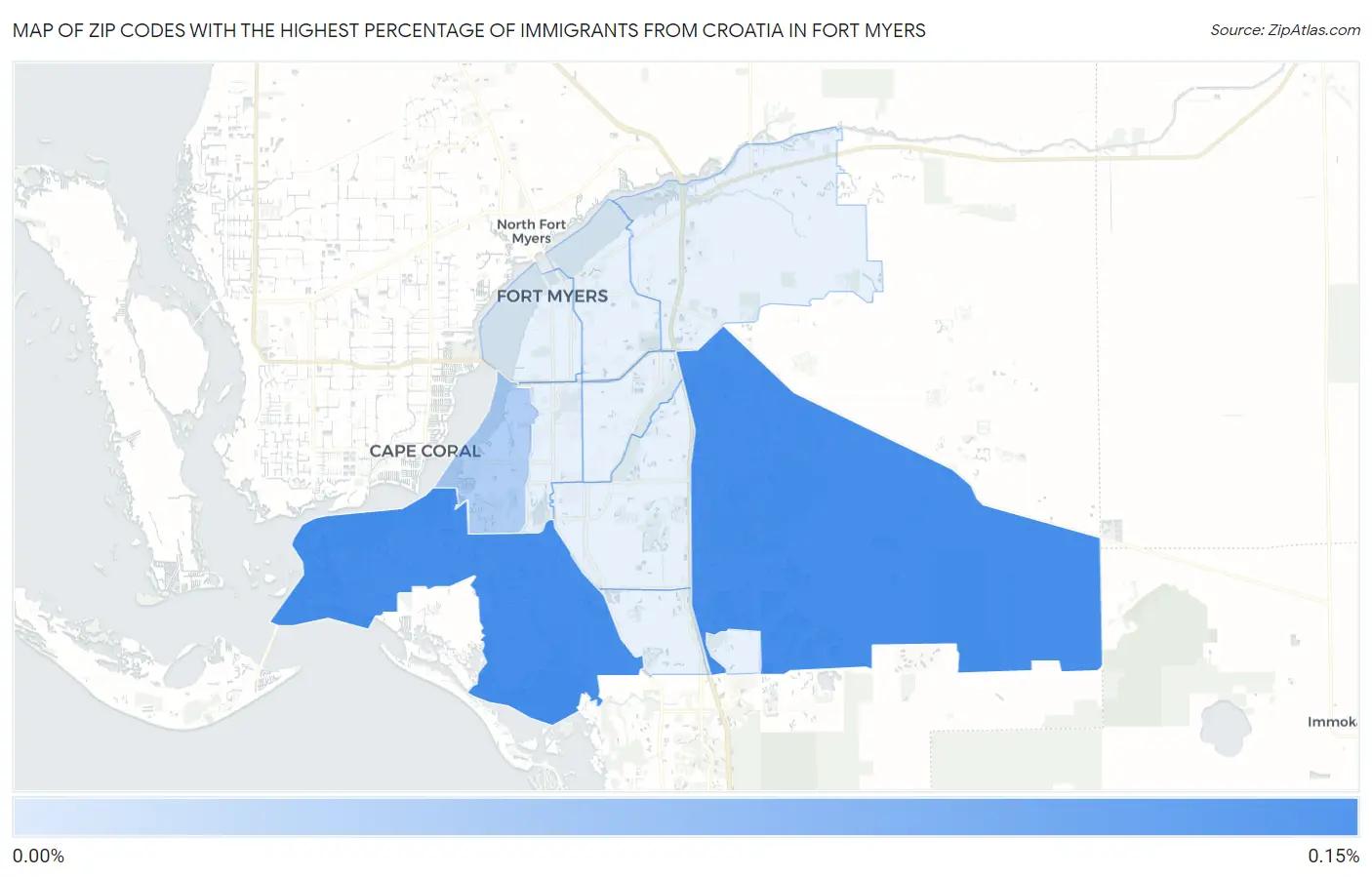 Zip Codes with the Highest Percentage of Immigrants from Croatia in Fort Myers Map