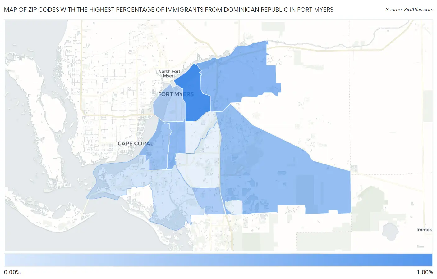 Zip Codes with the Highest Percentage of Immigrants from Dominican Republic in Fort Myers Map