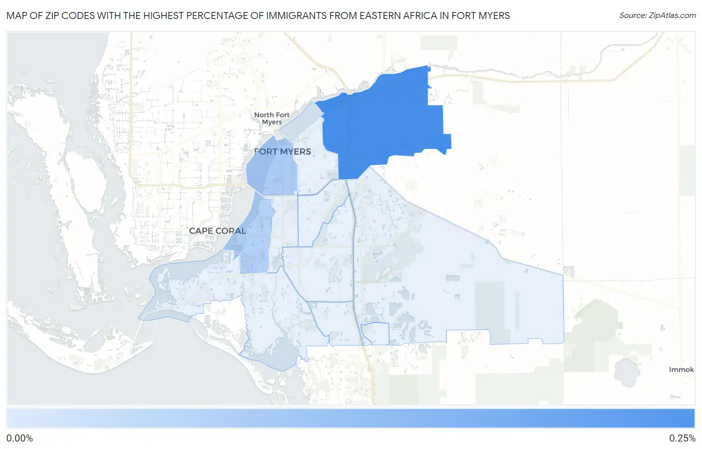 Zip Codes with the Highest Percentage of Immigrants from Eastern Africa in Fort Myers Map