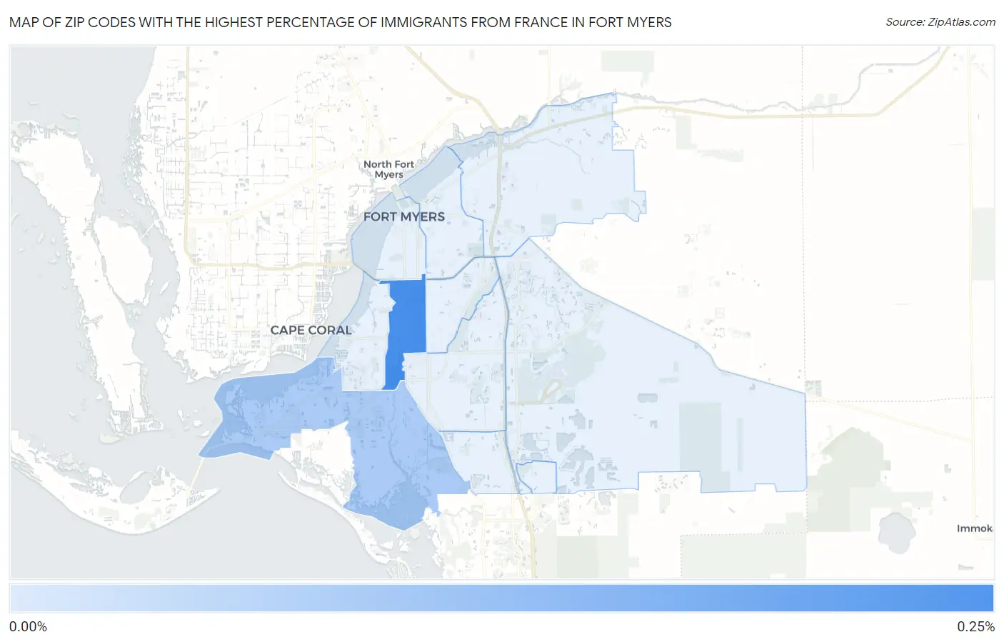 Zip Codes with the Highest Percentage of Immigrants from France in Fort Myers Map