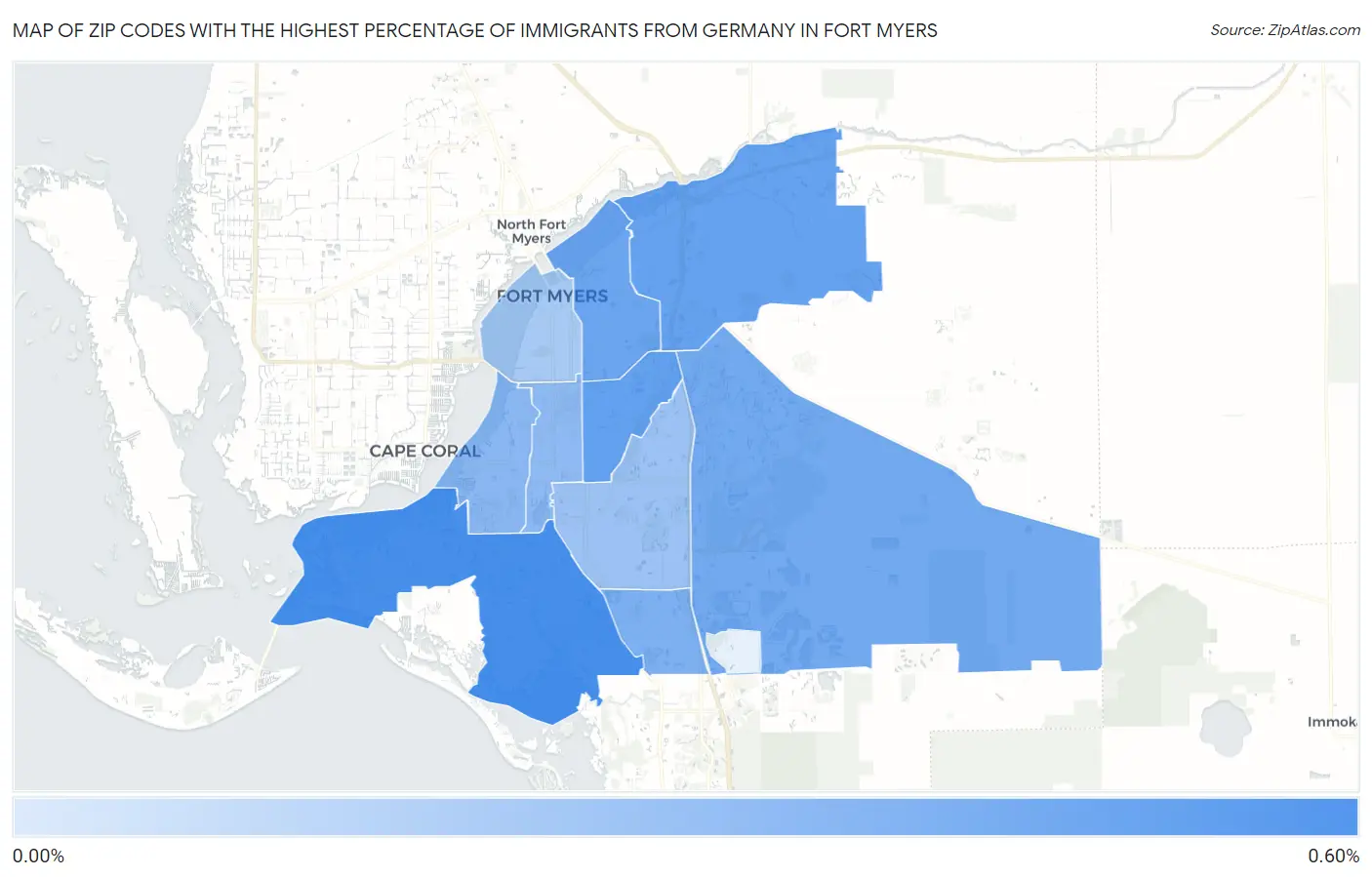 Zip Codes with the Highest Percentage of Immigrants from Germany in Fort Myers Map