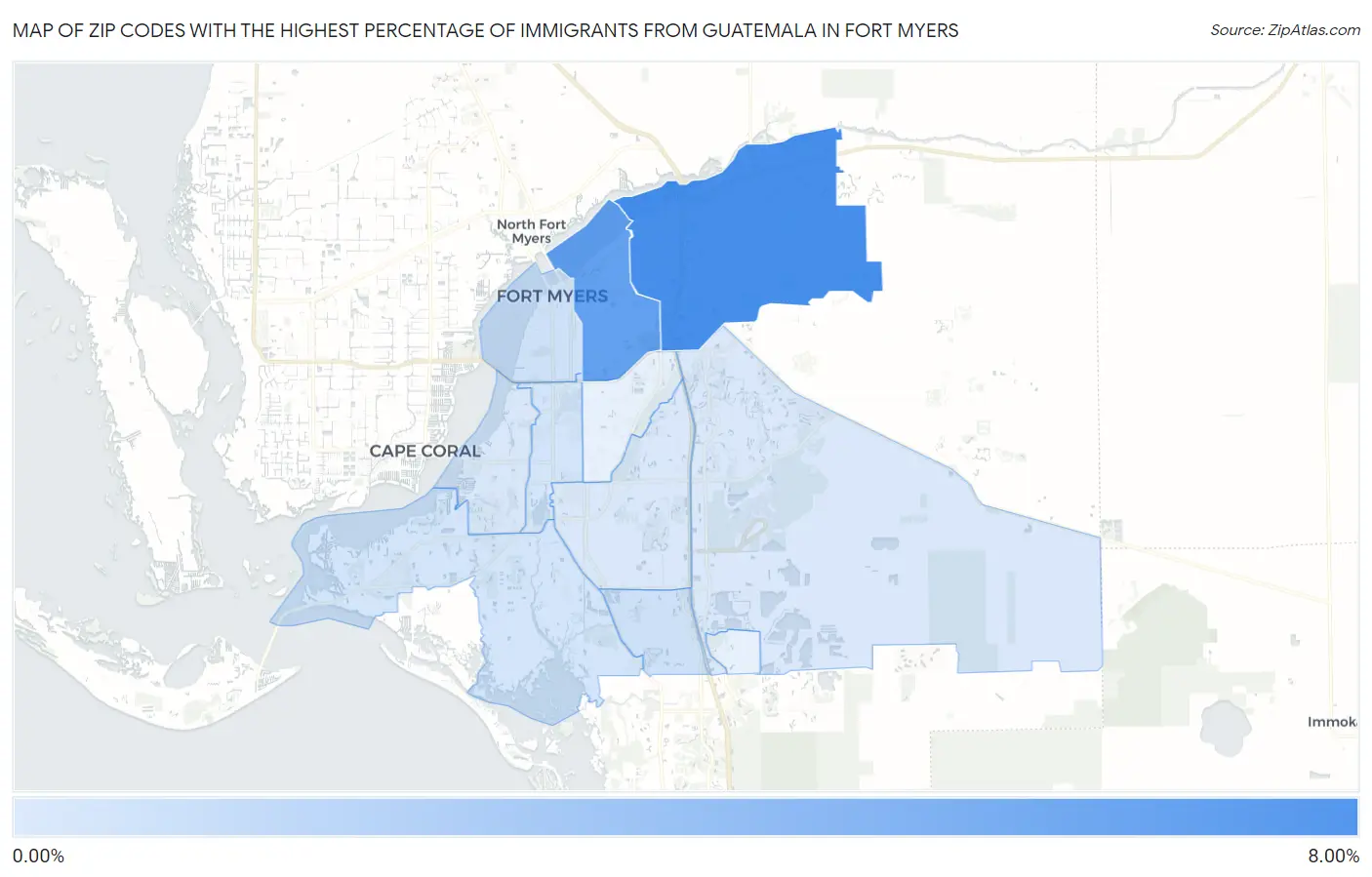 Zip Codes with the Highest Percentage of Immigrants from Guatemala in Fort Myers Map