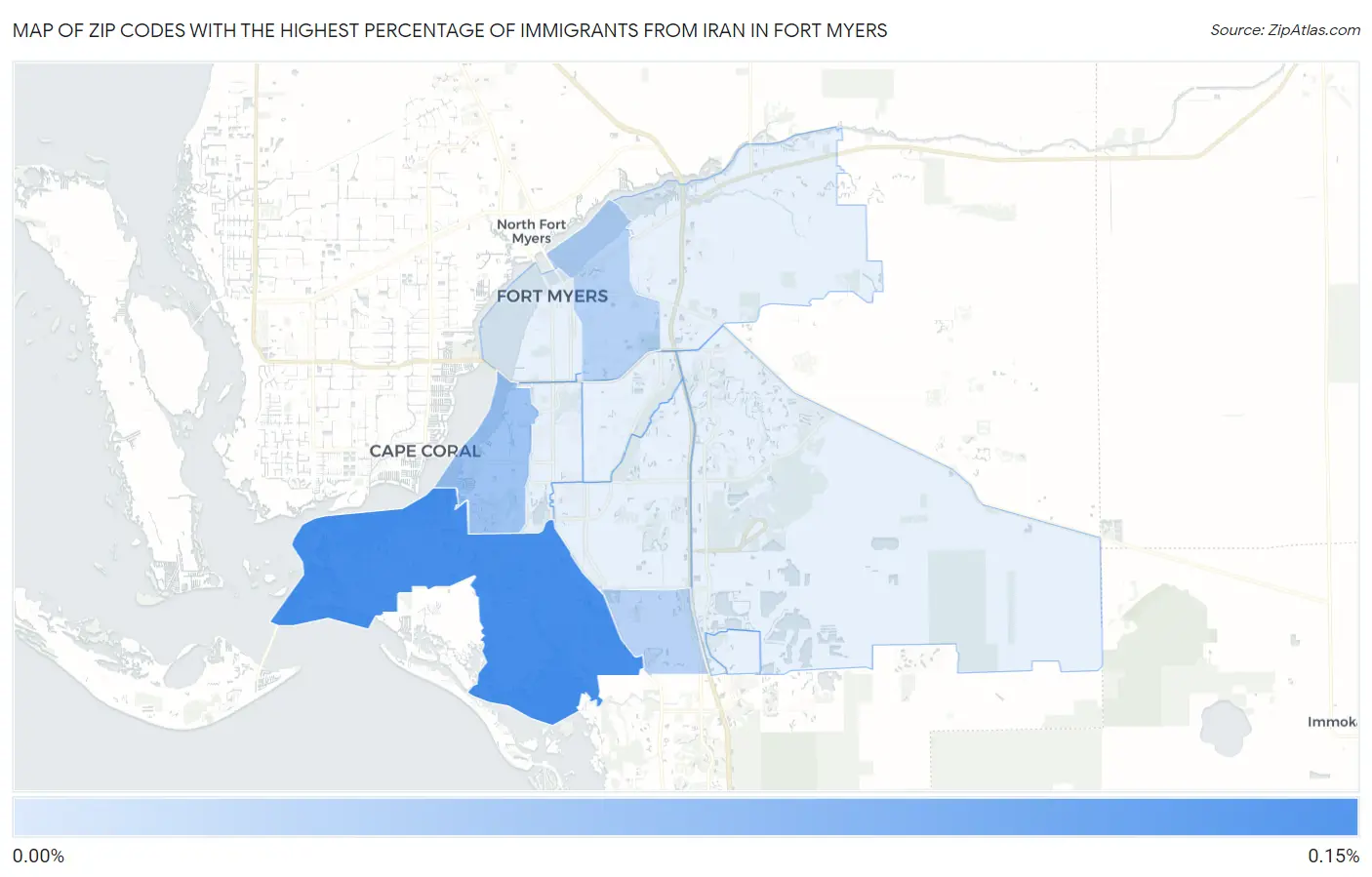 Zip Codes with the Highest Percentage of Immigrants from Iran in Fort Myers Map